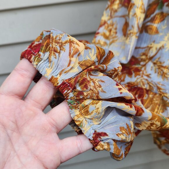 Maurices Plus Blouson Sleeve Blouse Metallic Sheer NWT Leaf Print Fall Autumn - Picture 8 of 16